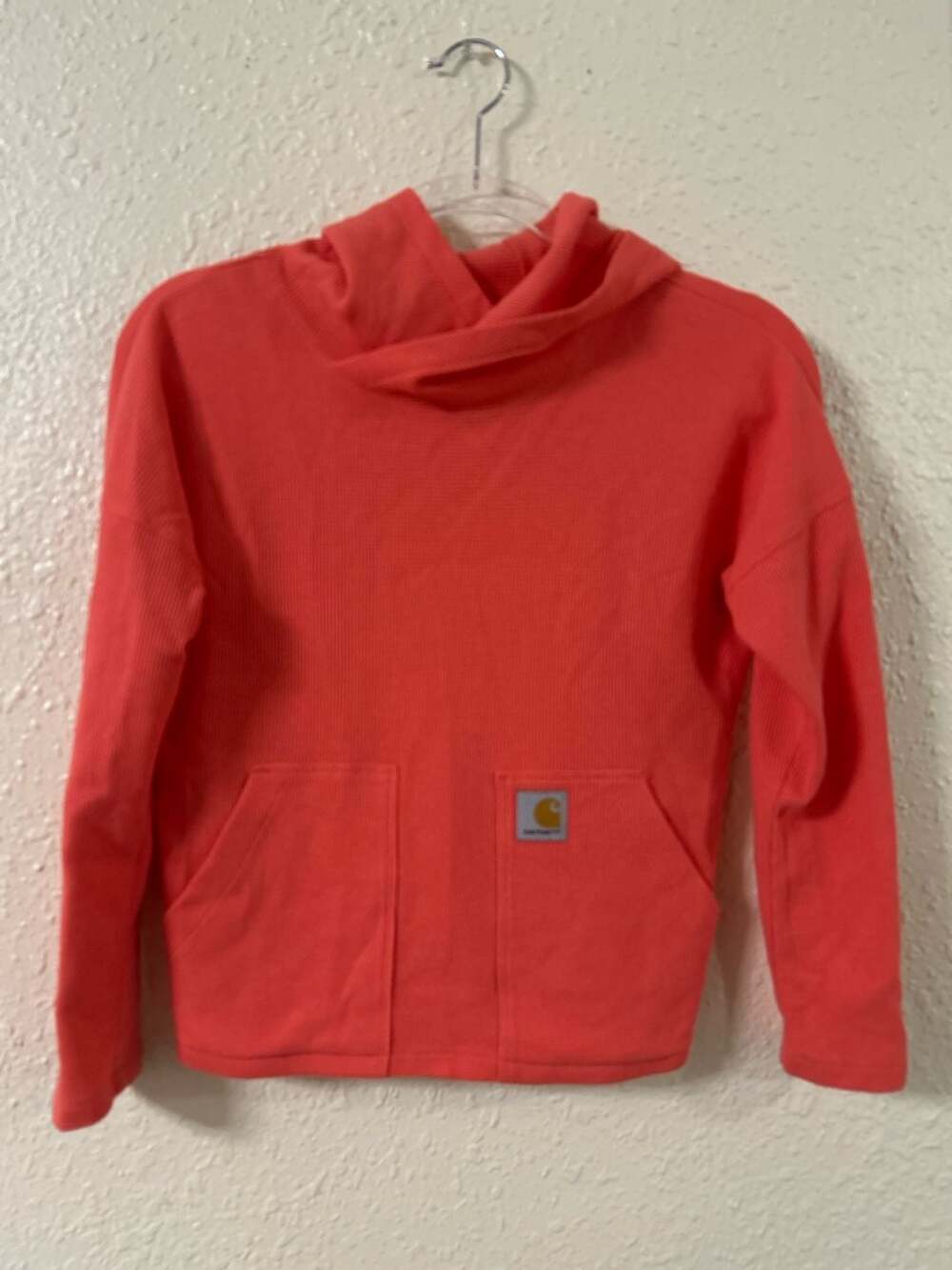 Carhartt Women's Waffle Knit Thermal Hoodie in Salmon Coral